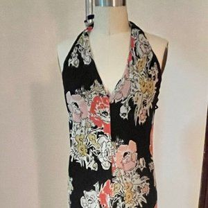 ZARA  - Size L MAXI Dress - Black Print Halter Dress